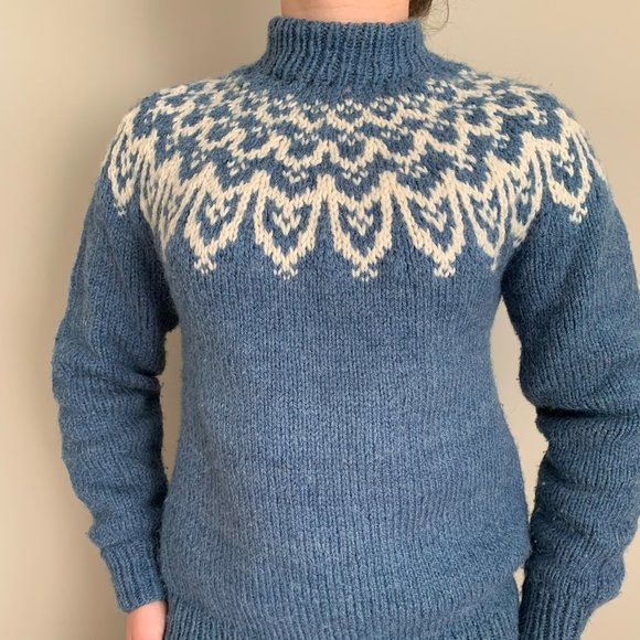 Blue and White Hand Knit Vintage Sweater - Picture 1 of 2